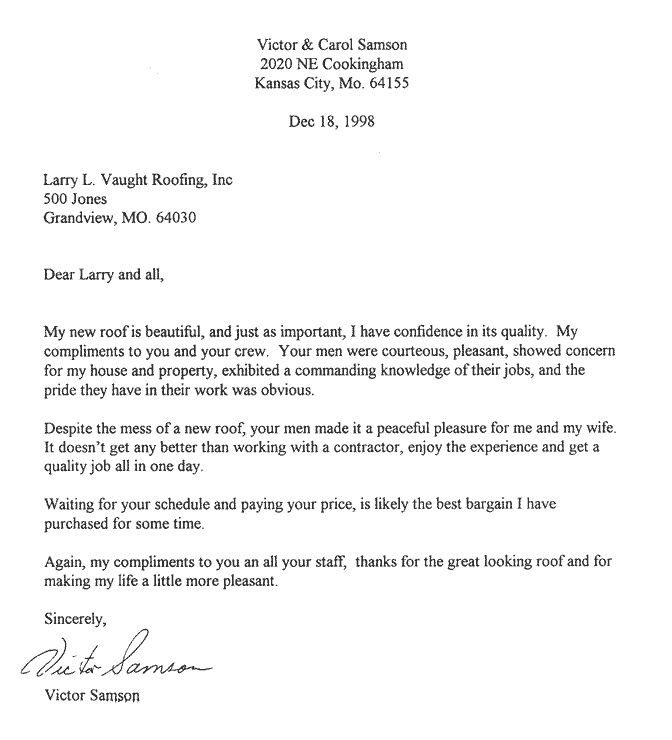 Roofing Contractors Testimonials