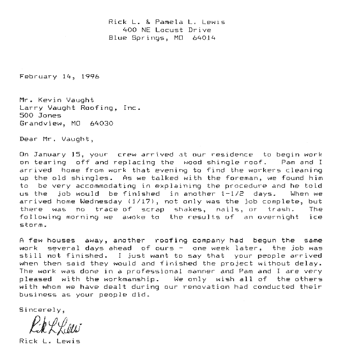 Customer Feedback 2-14-1996