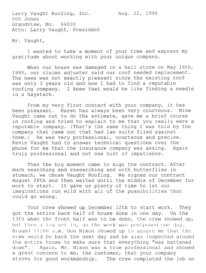 Roofing Contractors Testimonials